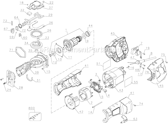 Page A Diagram and Parts List for PC750RS Type 1 Porter Cable Reciprocating Saw
